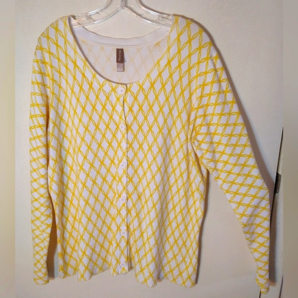 WHITE STAG Women's Plus Size 20 XXL White And Yellow Button Up Sweater Top NWOT - Picture 1 of 9